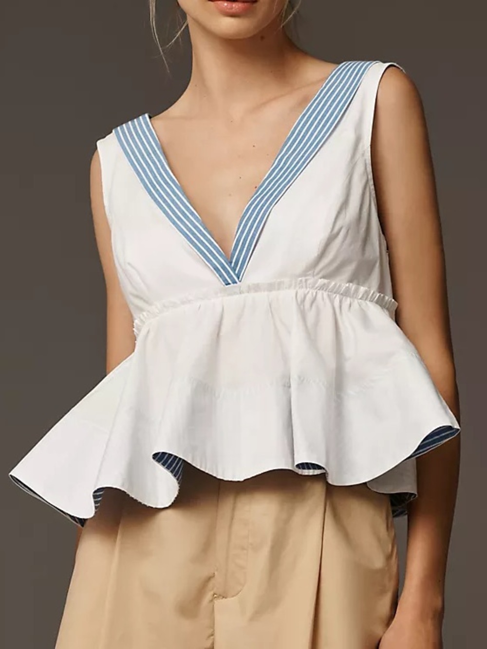 Maeve Sleeveless V-Neck Babydoll Blouse